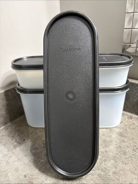 Tupperware Modular Mates. Black Lidded Storage Set. One #2 and two #1. Set of 3